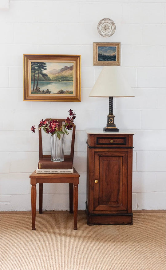 19th century french Louis Philippe walnut and marble top side table
