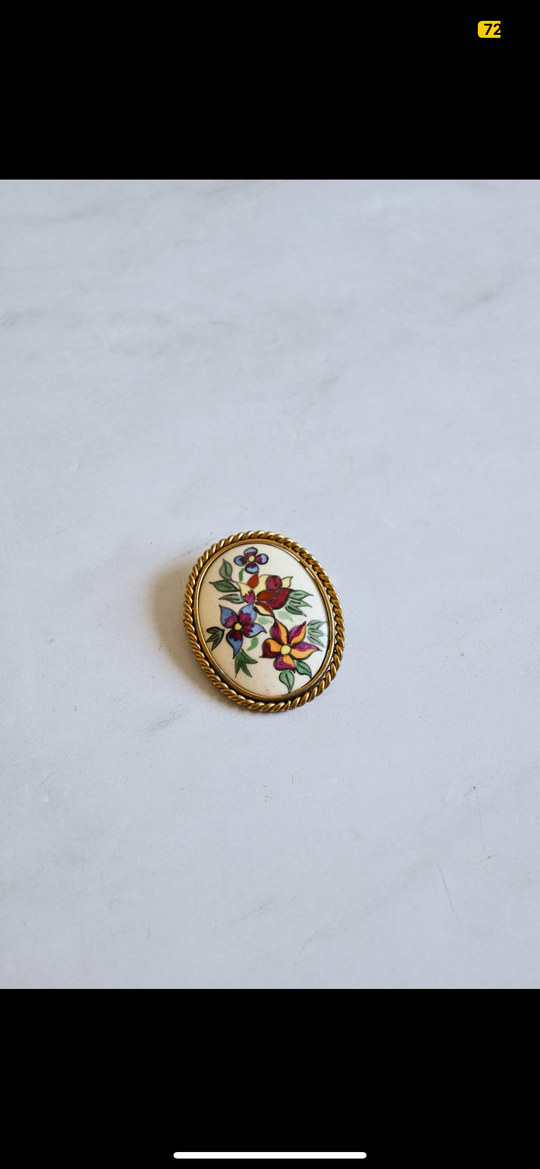 vintage french studio art hand painted ceramic brooch