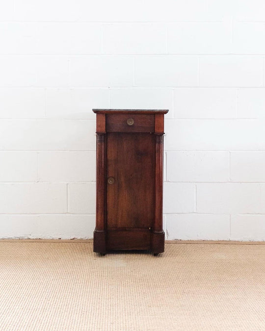 19th century French Empire cherry wood nightstand with gray marble top