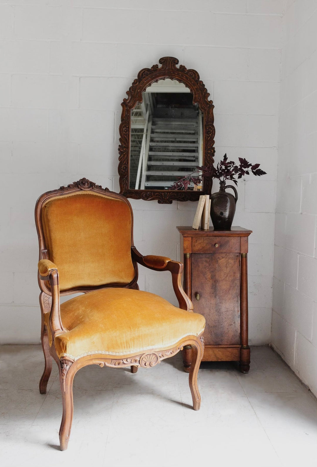 19th century Louis XV carved walnut and velvet armchair