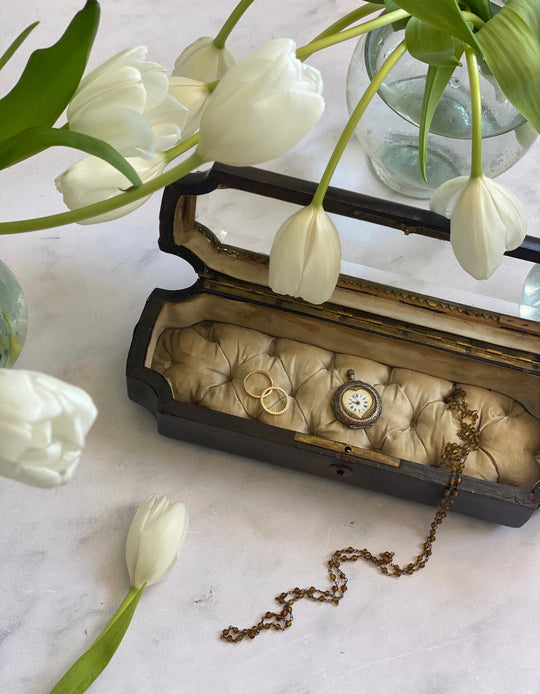 19th century French Napoleon III leather and beveled glass top glove box