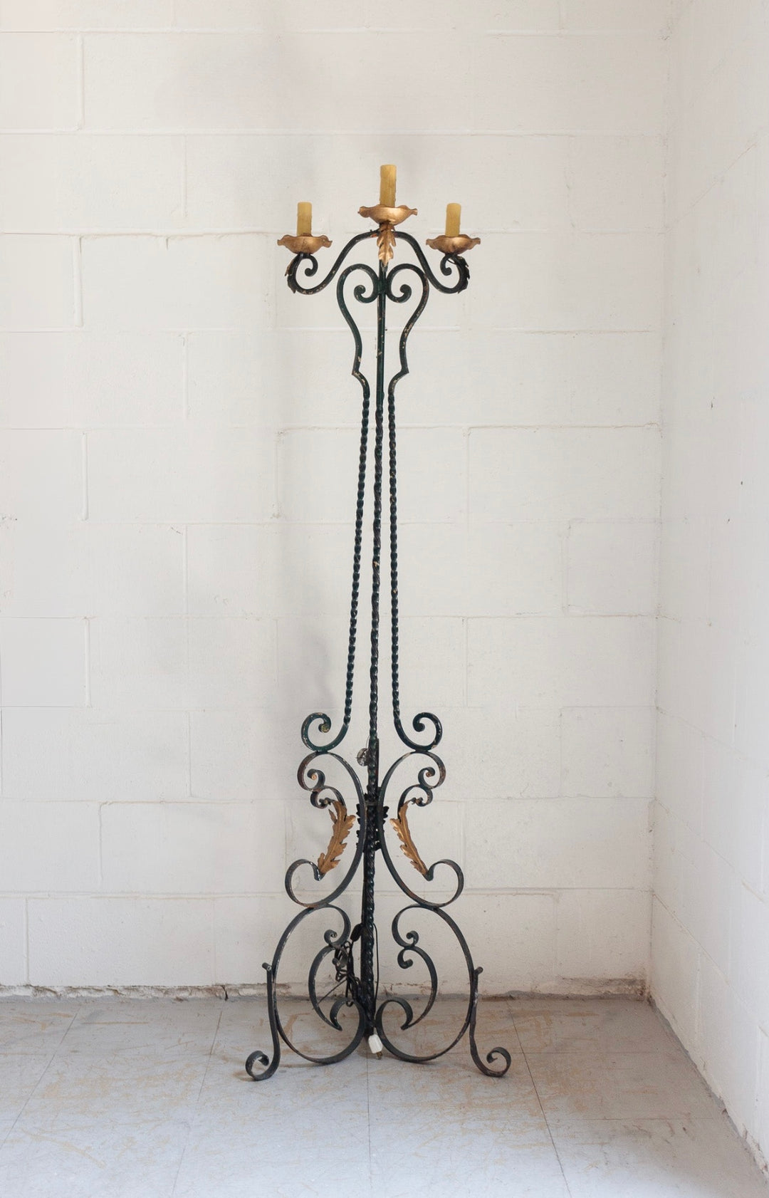 early 20th century french wrought iron candleabra floor lamp