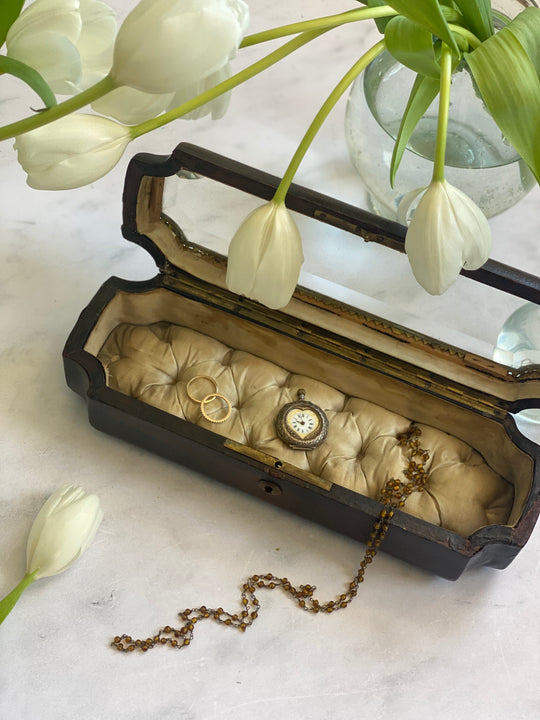 19th century French Napoleon III leather and beveled glass top glove box