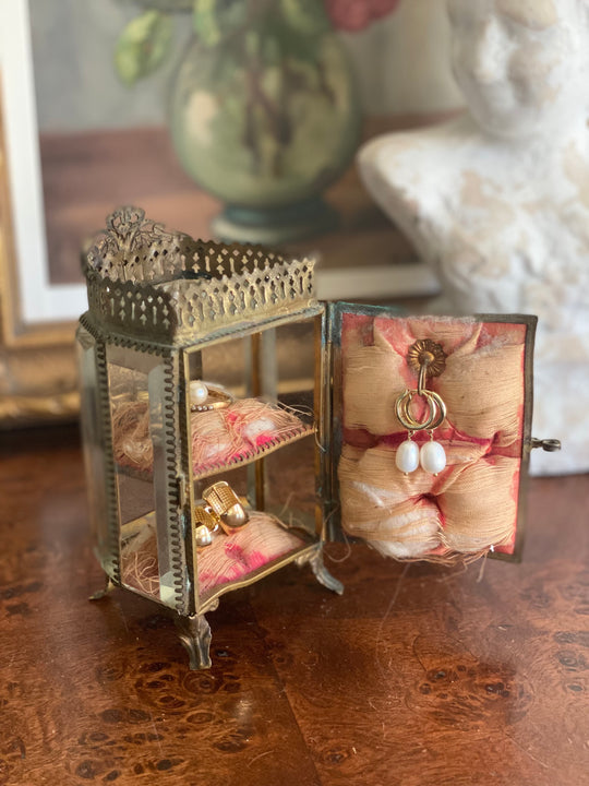 19th century French Napoleon III beveled glass & ormolu armoire bijoux casket