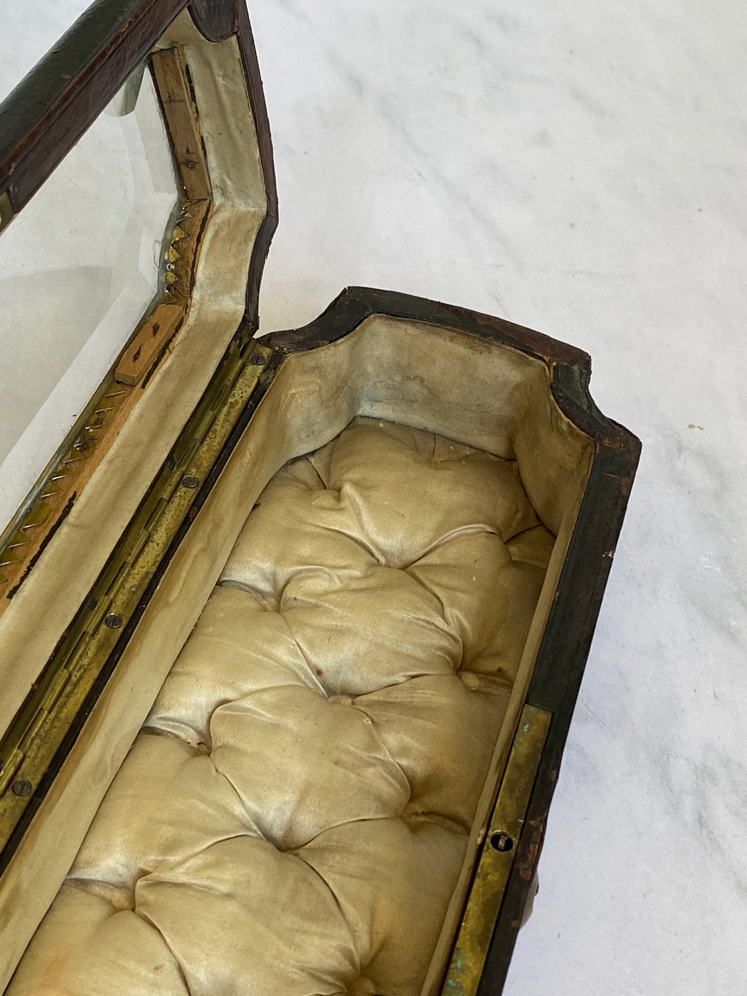 19th century French Napoleon III leather and beveled glass top glove box