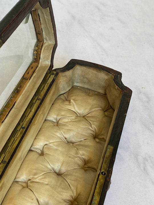 19th century French Napoleon III leather and beveled glass top glove box