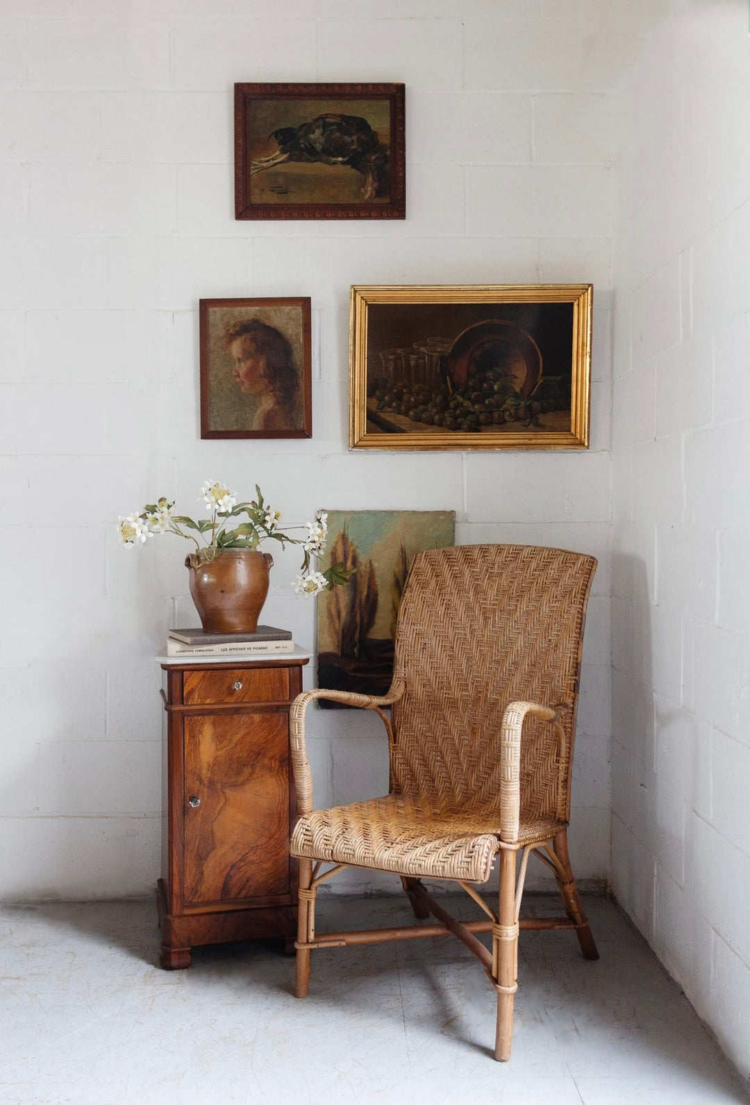 19th century French burl walnut and marble top night stand