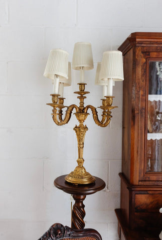 vintage French 5 arm brass candelabra table lamp