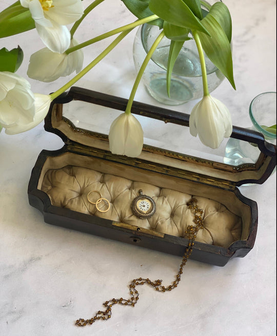 19th century French Napoleon III leather and beveled glass top glove box