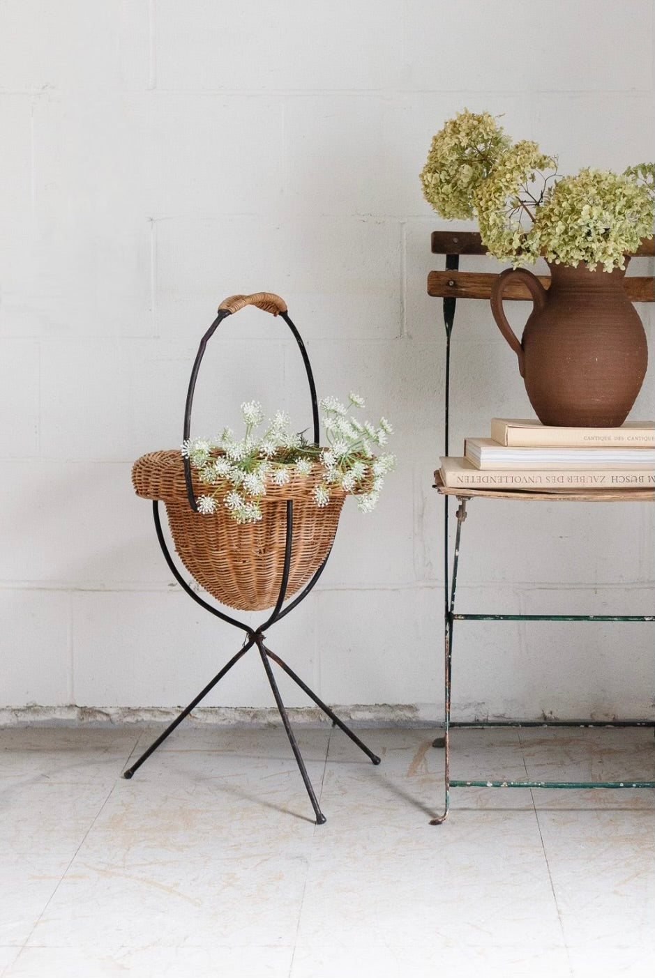 vintage french wicker and wrought iron “couturier” basket