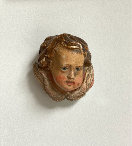 19th century french polychrome plaster Putti angel fragment