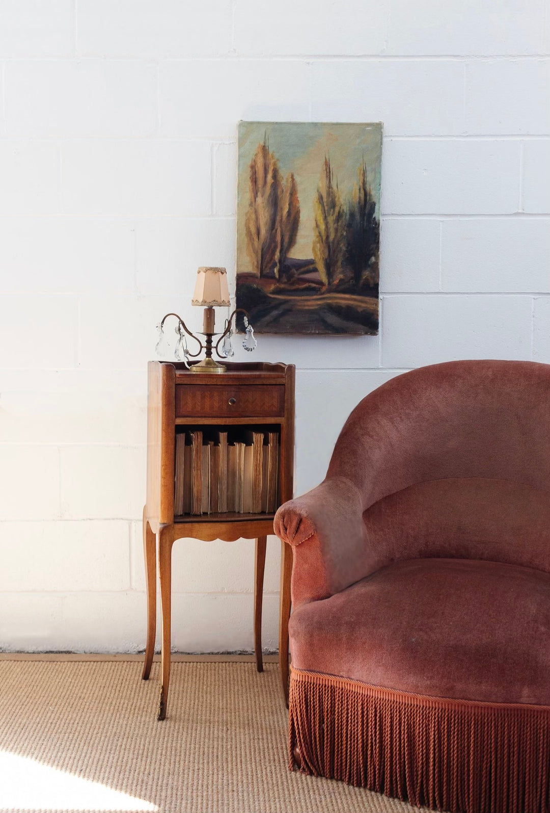 vintage French walnut Louis XVI night stand