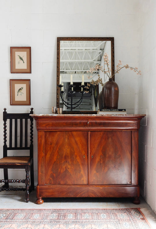 19th century French Louis Philippe flame mahogany and marble top side board