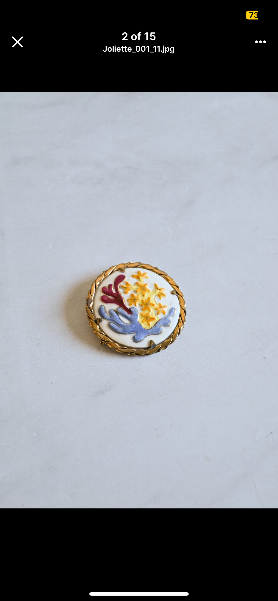 vintage french studio art hand painted ceramic brooch