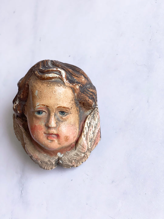 19th century french polychrome plaster Putti angel fragment