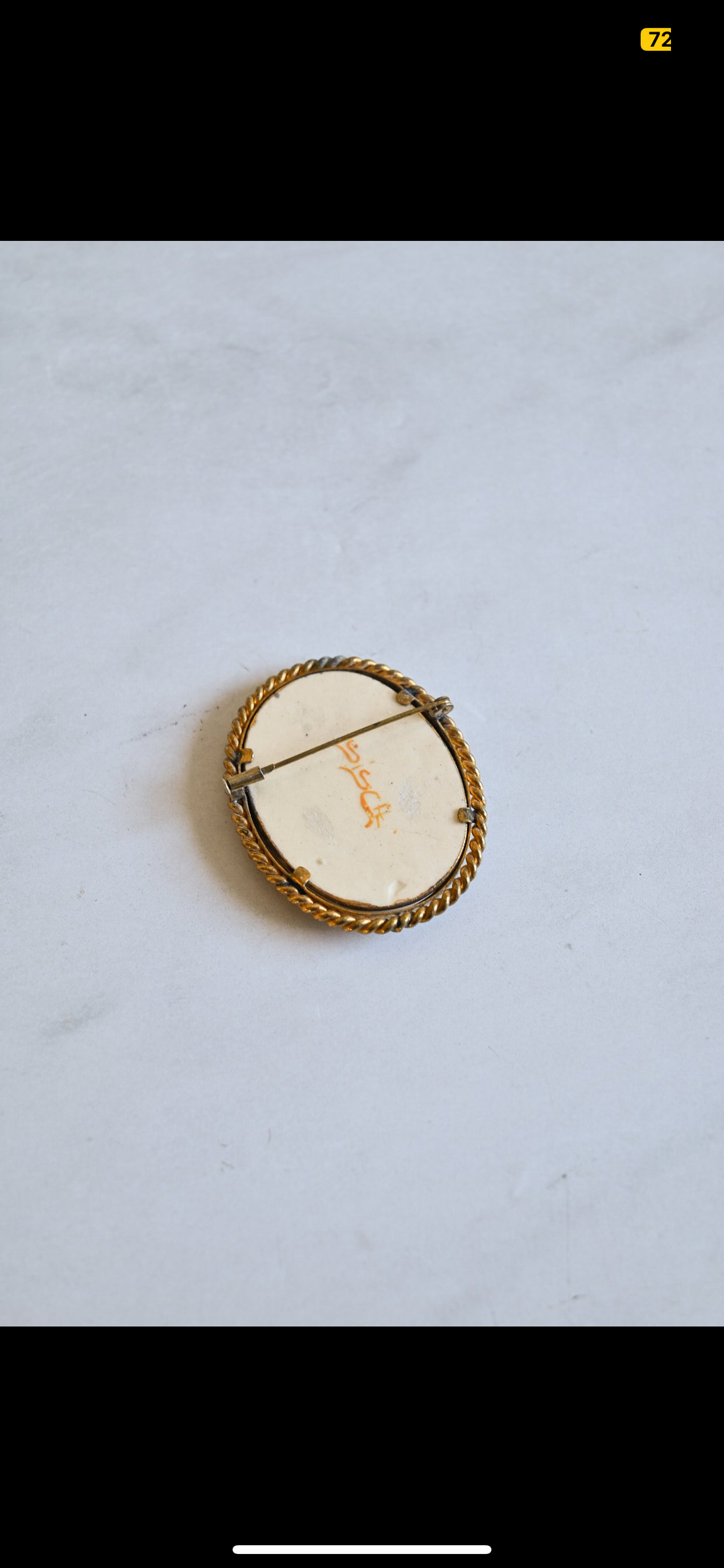 vintage french studio art hand painted ceramic brooch