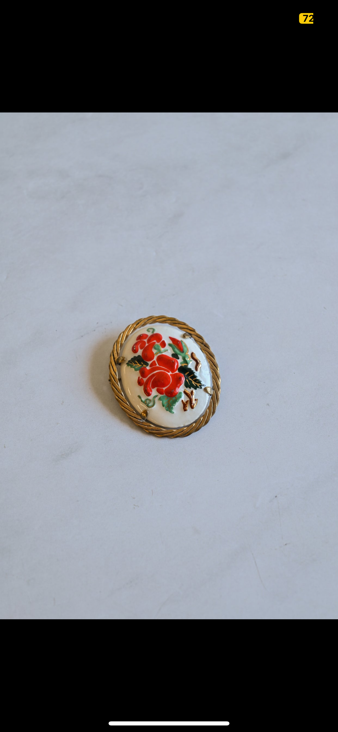 vintage french studio art hand painted ceramic brooch