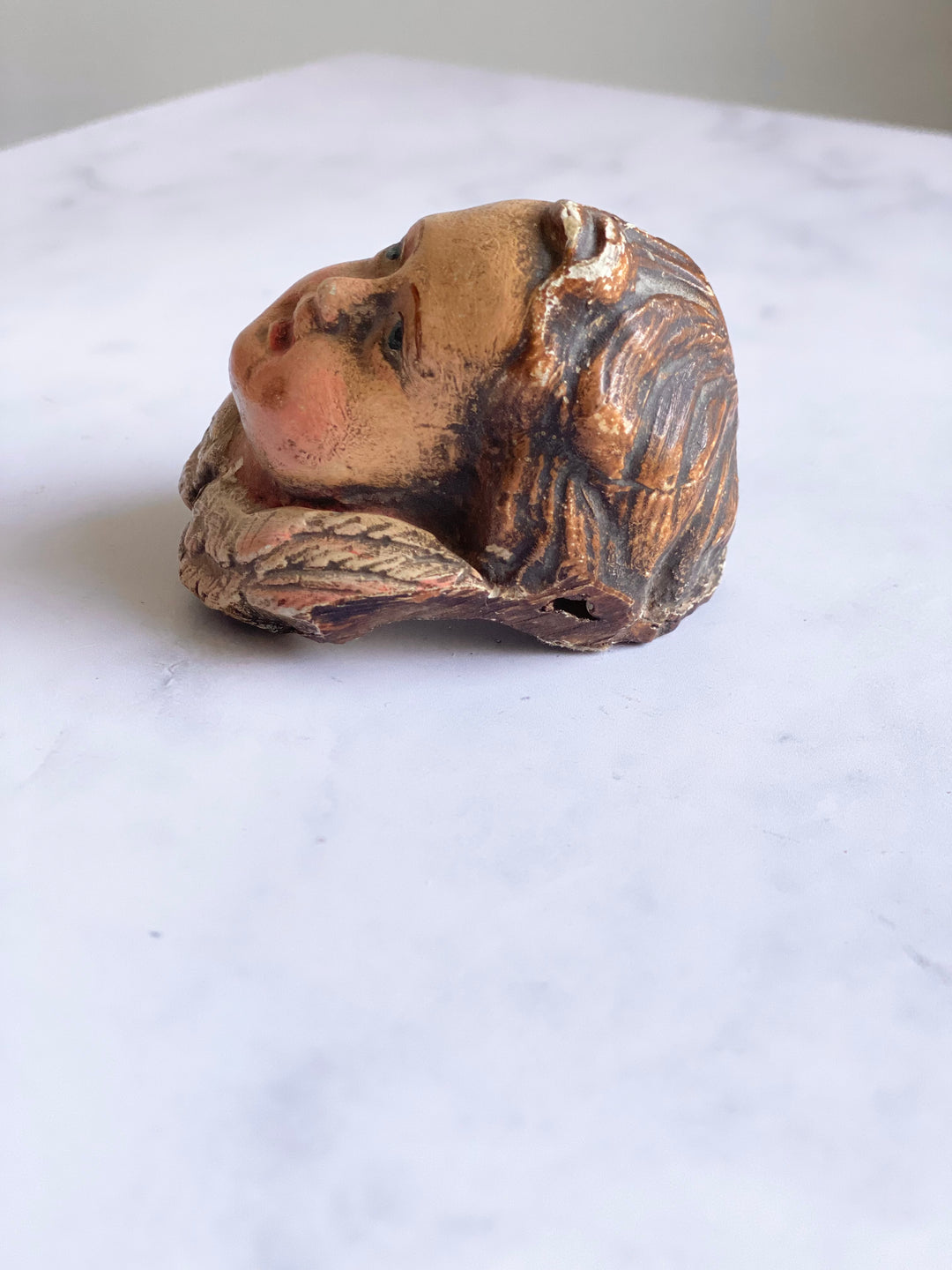 19th century french polychrome plaster Putti angel fragment