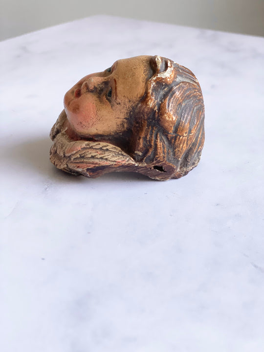 19th century french polychrome plaster Putti angel fragment