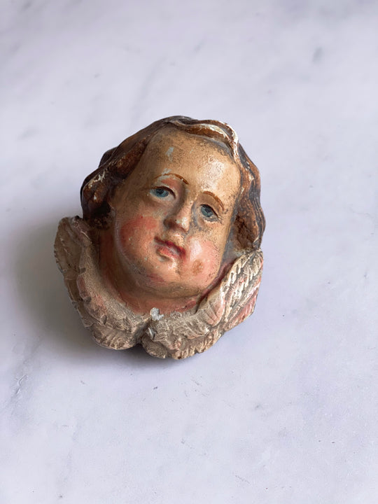 19th century french polychrome plaster Putti angel fragment