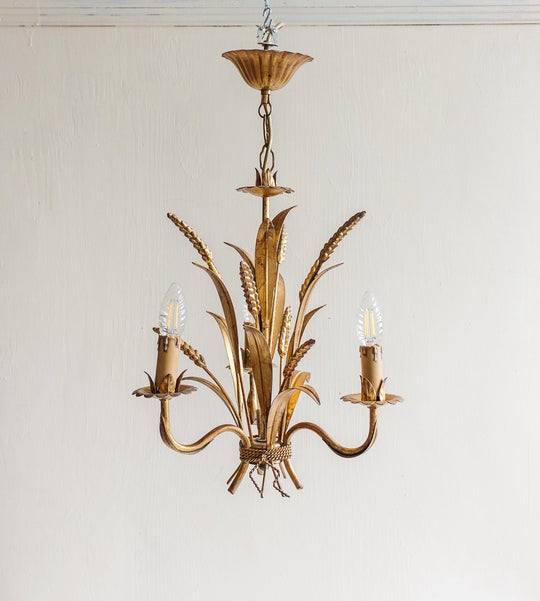 vintage Italian gilt foliate “golden wheat” chandelier