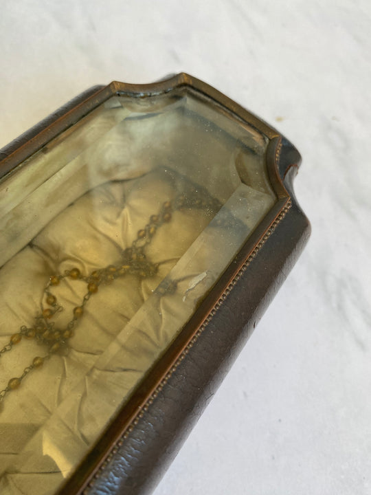 19th century French Napoleon III leather and beveled glass top glove box