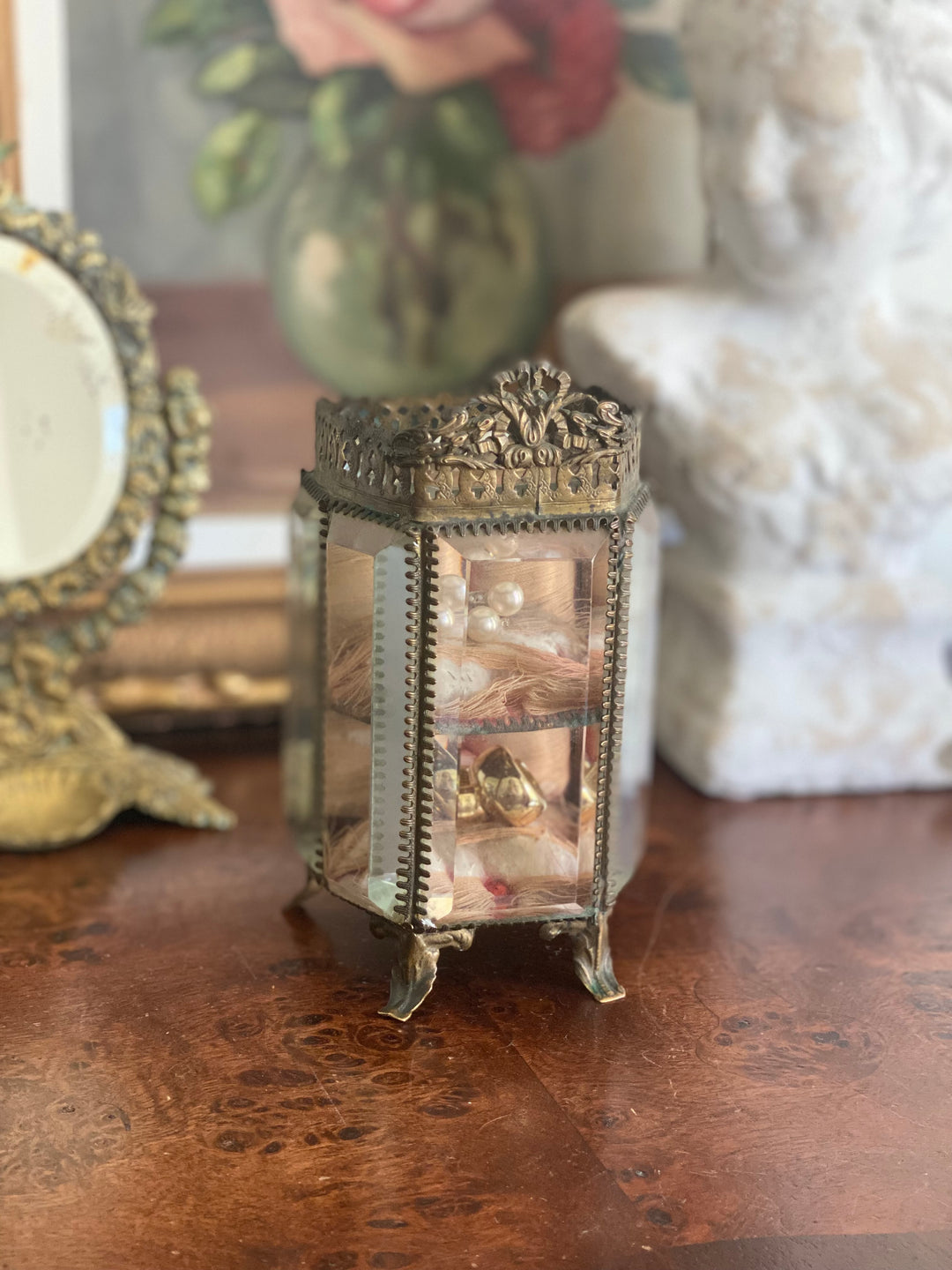 19th century French Napoleon III beveled glass & ormolu armoire bijoux casket