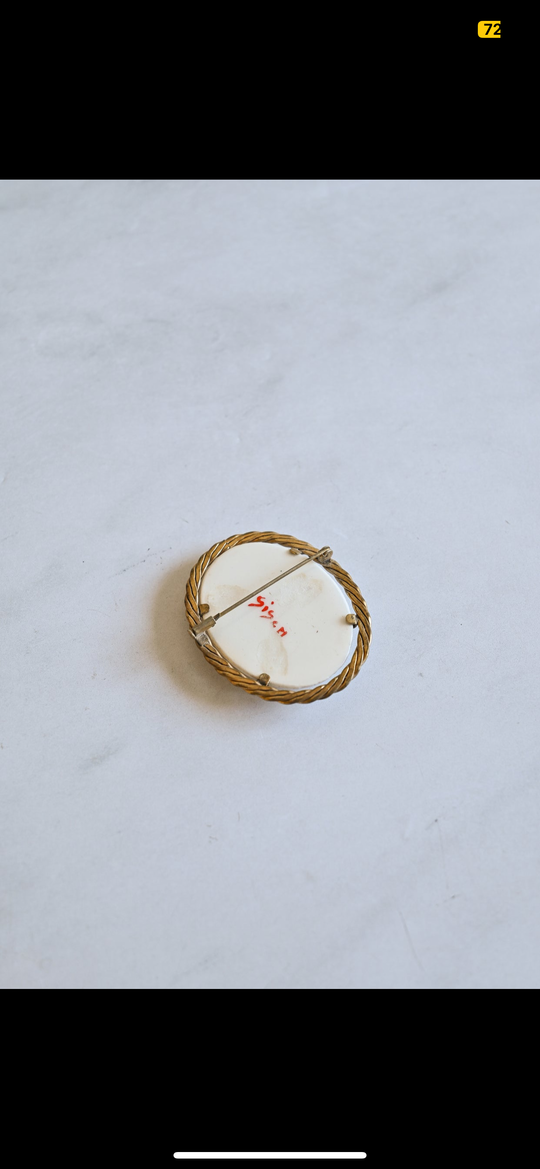 vintage french studio art hand painted ceramic brooch