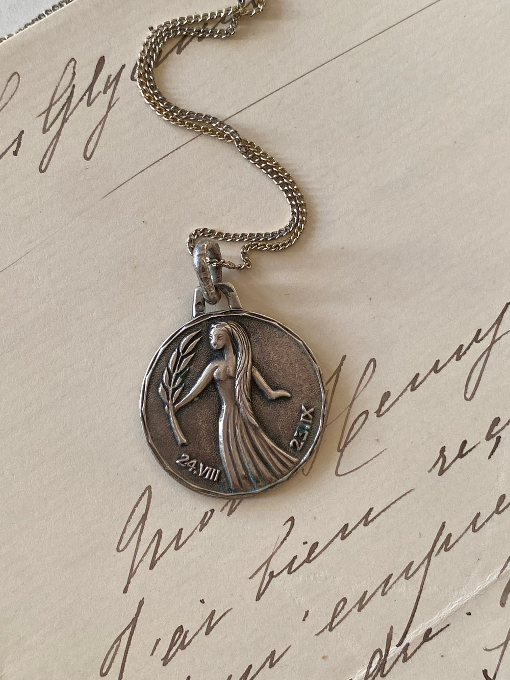 1960s French silver Virgo astrological pendant