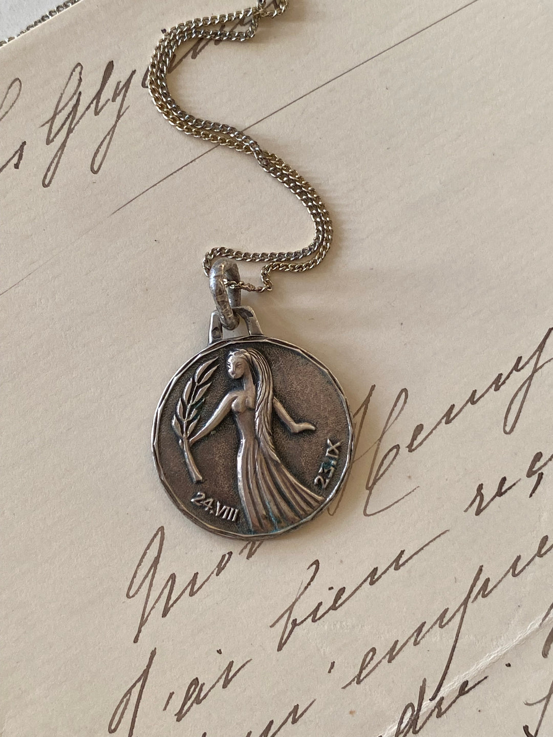 1960s French silver Virgo astrological pendant