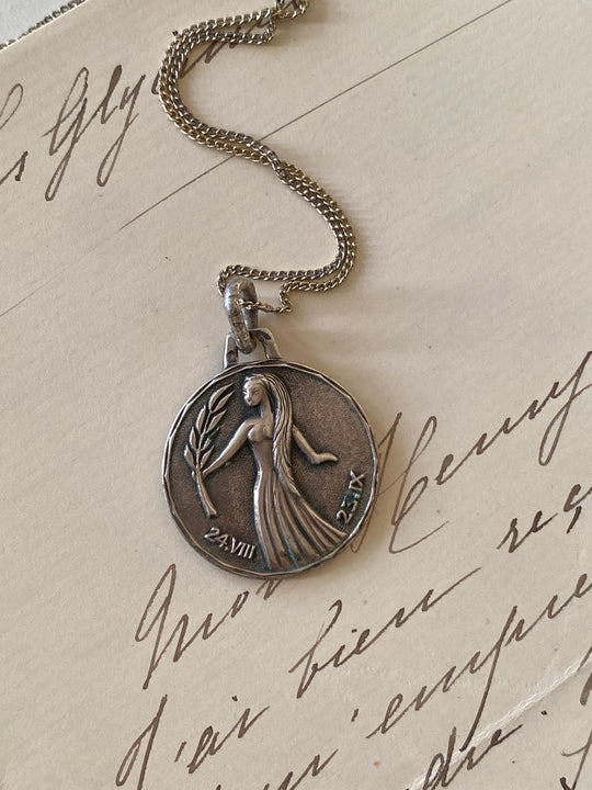 1960s French silver Virgo astrological pendant
