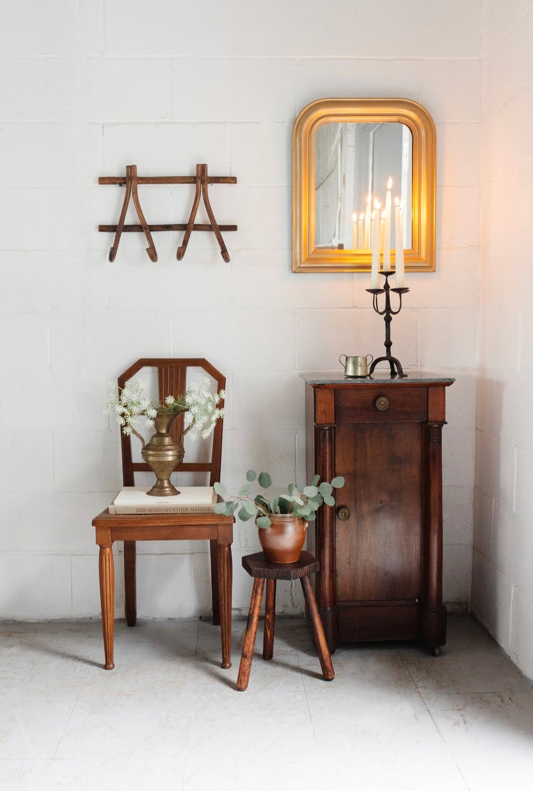19th century French Empire cherry wood nightstand with gray marble top