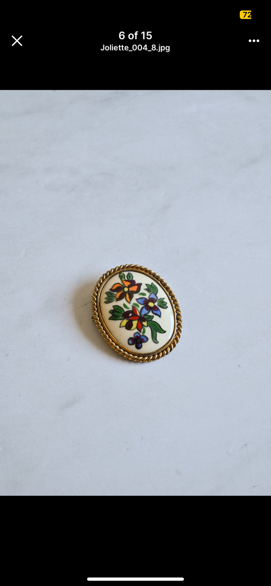 vintage french studio art hand painted ceramic brooch