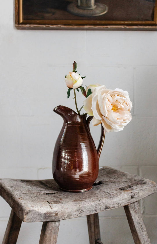 vintage french stoneware chestnut brown pitcher