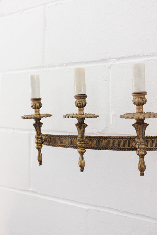 midcentury french 8-light brass wall light sconce