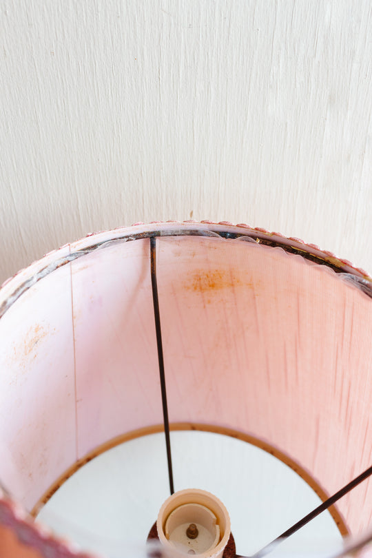 pair of antique French brass candlestick lamps with midcentury shades