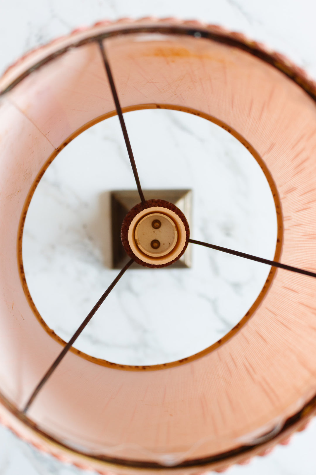 pair of antique French brass candlestick lamps with midcentury shades