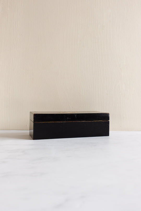 19th century mahogany Napoleon III ebony & brass inlay glove box