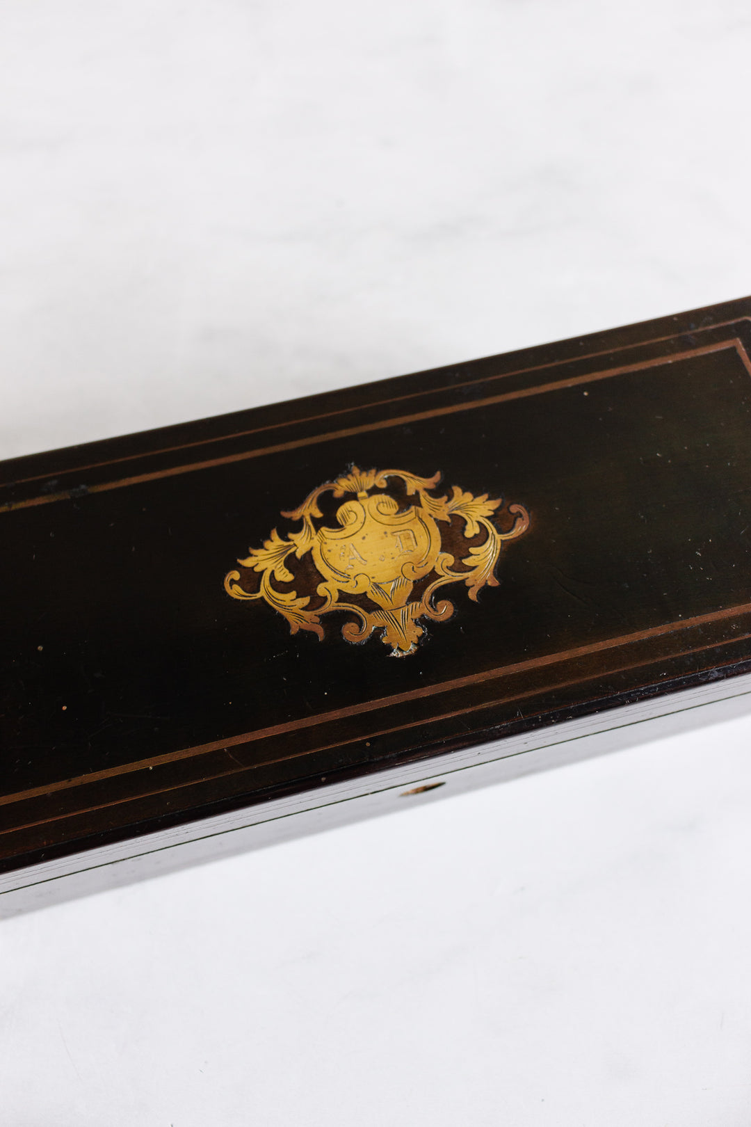 19th century mahogany Napoleon III ebony & brass inlay glove box