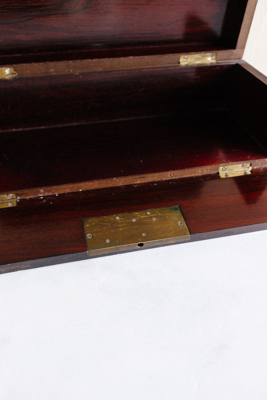 19th century mahogany Napoleon III ebony & brass inlay glove box