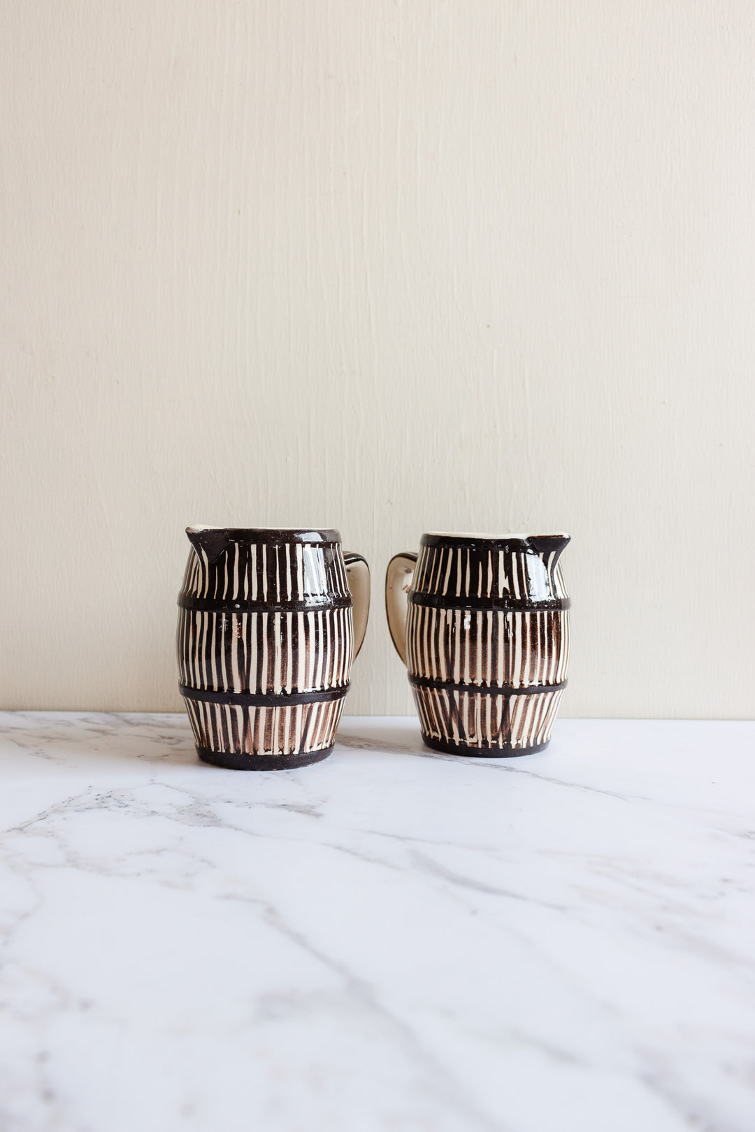 vintage french striped pottery pitcher