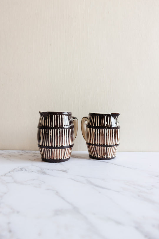 vintage french striped pottery pitcher