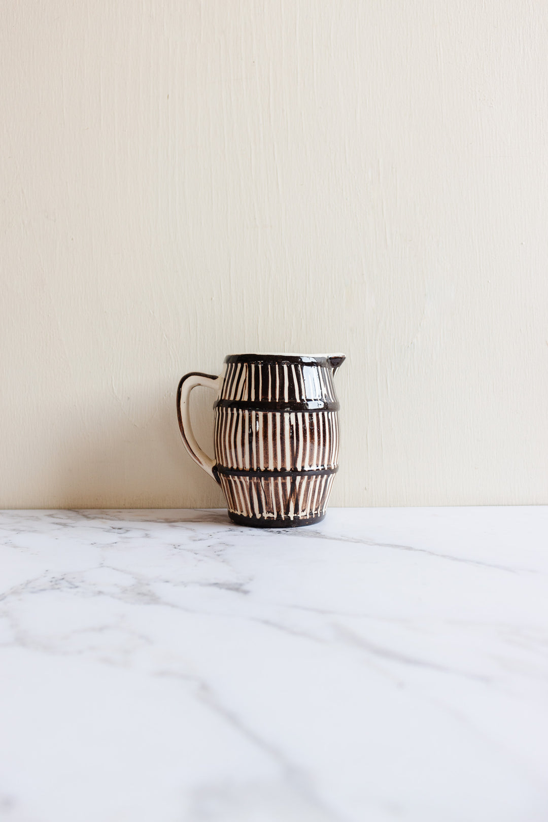 vintage french striped pottery pitcher
