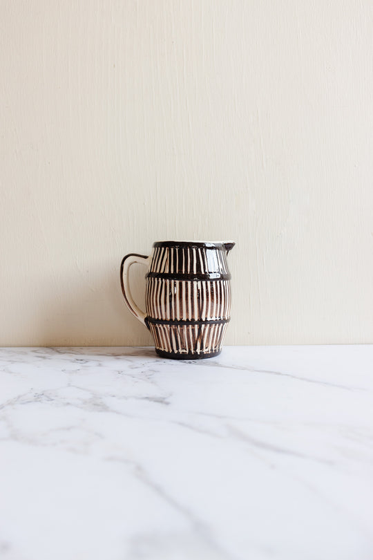 vintage french striped pottery pitcher