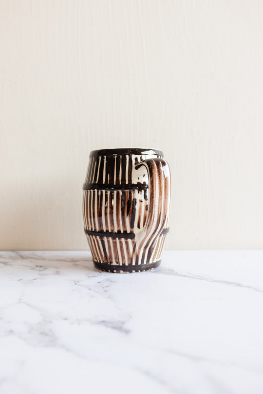 vintage french striped pottery pitcher