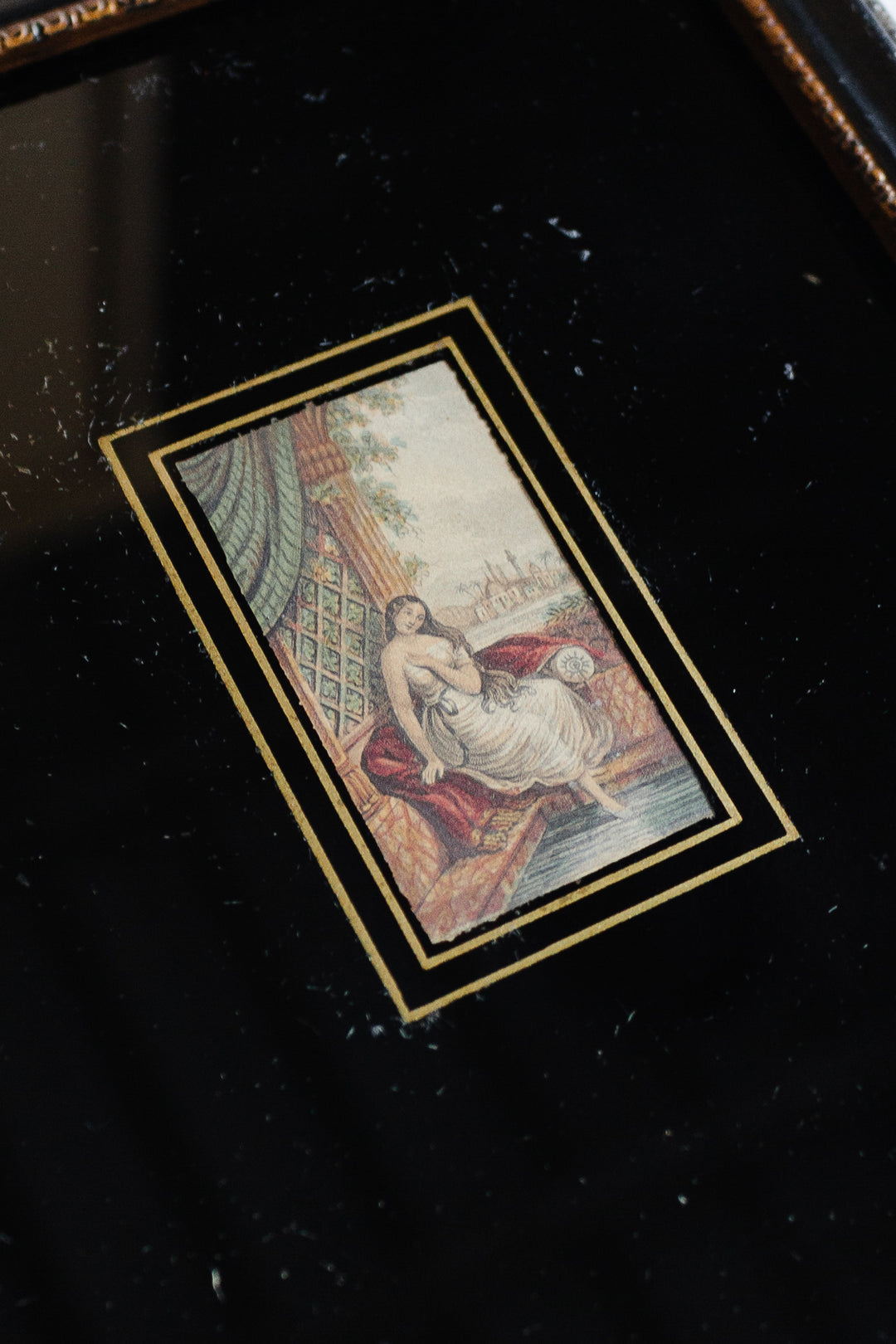 antique Baxter framed needle box miniature prints