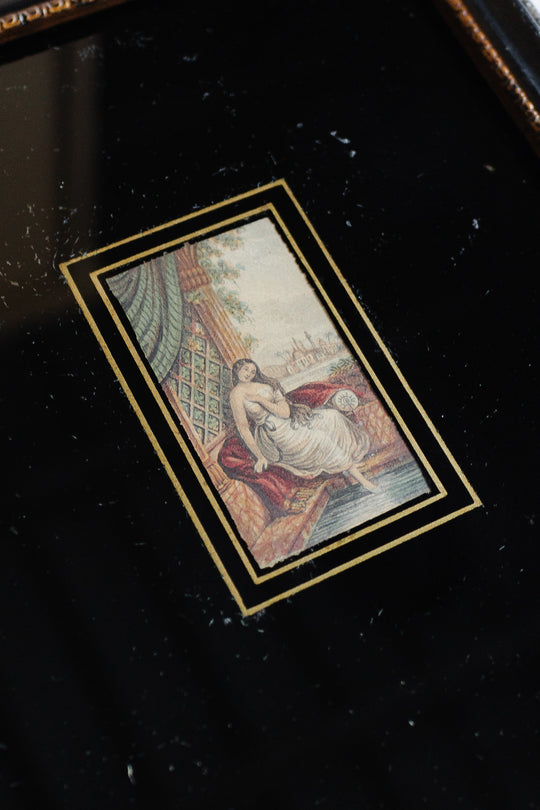 antique Baxter framed needle box miniature prints