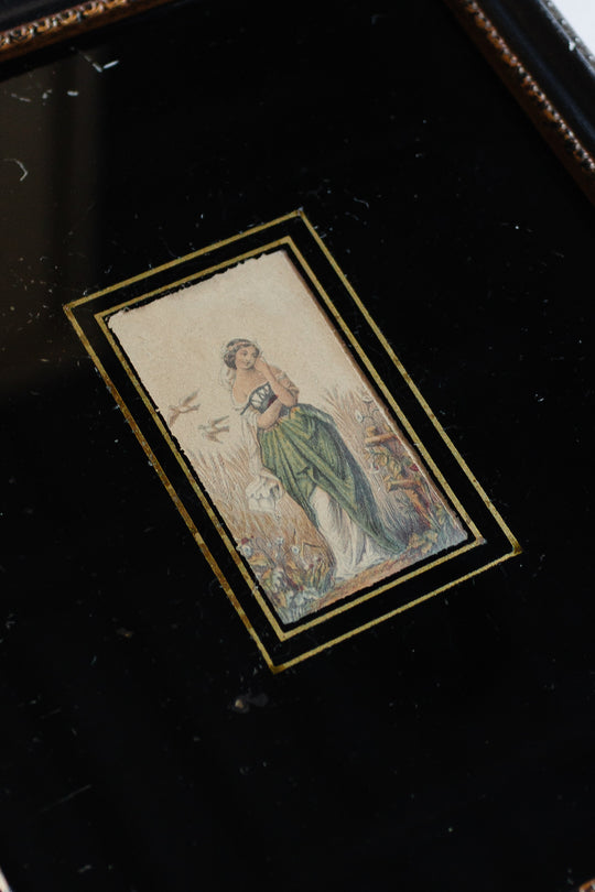 antique Baxter framed needle box miniature prints