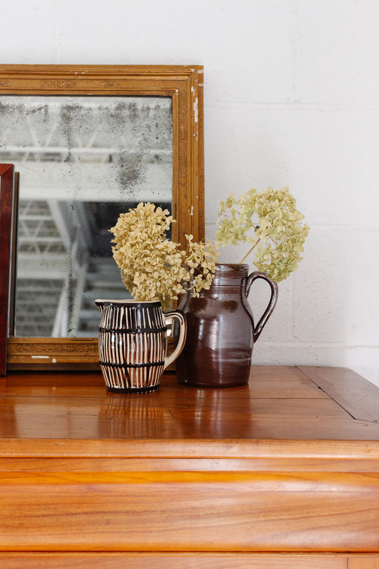 vintage french striped pottery pitcher