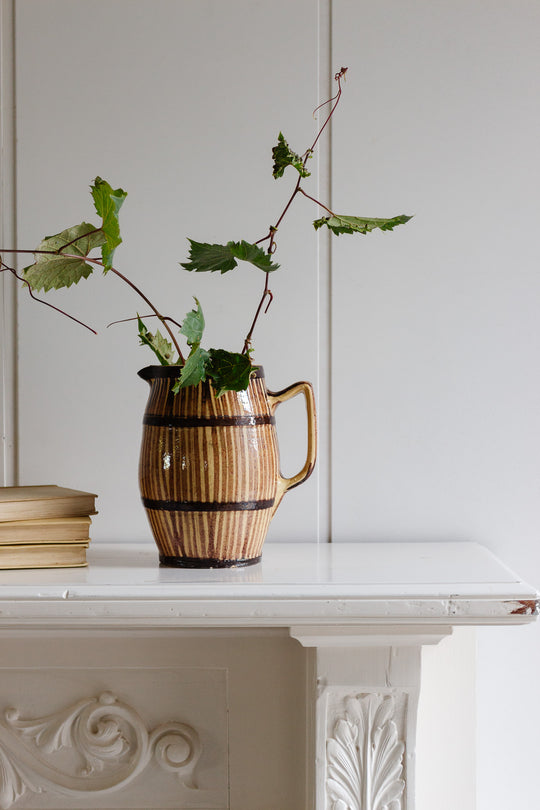 vintage french stoneware striped pitcher